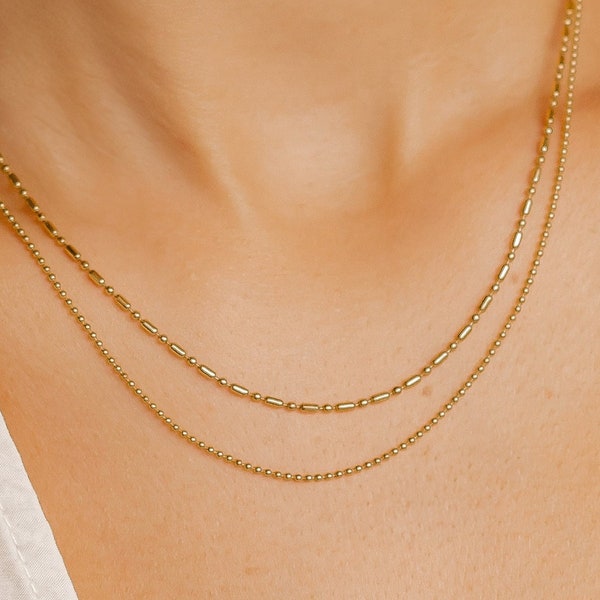Beaded Bar Necklace Gold | Bar Chain Necklace | Dainty Waterproof Necklace in Silver, Gold and Rose Gold