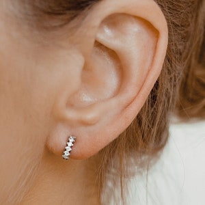 Diamond Fan Helix Earrings Sterling Silver | Helix Hoop Earrings 925 Sterling Silver