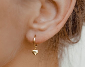 Heart Huggie Earrings Sterling Silver | Golden Hoop Earrings Heart Charm 18K Gold Plated | Rose Gold Hoops | Sterling Silver Jewelry