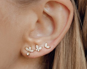 Dainty Earrings Set Gold Sterling Silver | 4 Ear Stud Earrings Set