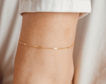 Flattened Curb Chain Anklet Stainless Steel | Plated with 18K Gold Ankle Bracelet Waterproof Summer Jewelry