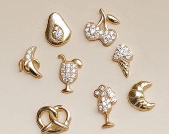Playful Small Earrings | Sterling Silver Studs | Gemstone Cherry Stud Earrings | Banana Studs Gold | Avocado Earrings | Croissant Studs