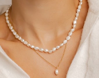 Real Pearl Necklace | Freshwater Pearl Necklace | Gold Pearl Necklace | Baroque Pearl Necklace | Natural Pearl Necklace