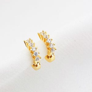 Crystal Helix Earrings | Tiny Huggie Hoop Earrings Sterling Silver | Cartilage Earring Helix Hoop Earrings