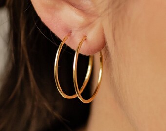 Thin Hoop Earrings Sterling Silver | Large Hoops Gold | Small Gold Plated Hoops | Medium Size Hoops | Simple Silver Hoop Earrings