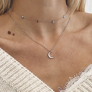 Half Moon Necklace Silver Colour Delicate Crescent Moon Pendant Necklace Available in 3 Colors image 6