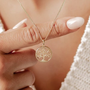 Levensboom hanger verguld sterlingzilver | Ronde hanger voor ketting | Bedelketting roségoud