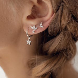 Sterlingsilber Ohrstecker Strass Blume | Kleine Ohrringe Silber