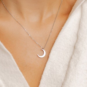 Half Moon Necklace Silver Colour Delicate Crescent Moon Pendant Necklace Available in 3 Colors image 1