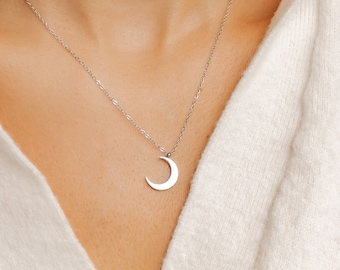 Half Moon Necklace Silver Colour | Delicate Crescent Moon Pendant Necklace Available in 3 Colors