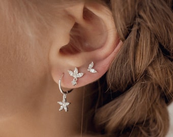 Sterling Silver Stud Earrings Gemstone Blossom | Delicate Small Ear Studs Silver