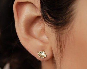 Leaf Stud Earrings | Gold Leaf Earrings | Ginkgo Earrings | Ginko Earrings | Botanical Earrings | Sterling Silver Earrings Studs