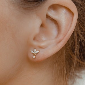 Sterling Silver Stud Earrings Gemstone Blossom | Delicate Small Ear Studs 18K Gold Plated