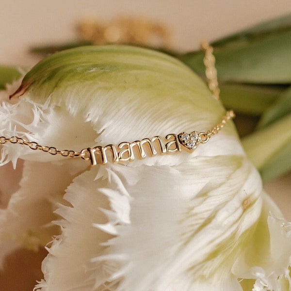 Mama Halskette aus Sterlingsilber | Vergoldete Kette mit Herz Mama Wort Anhänger | Kette für Mama | Geschenk Mama | Muttertagsgeschenk
