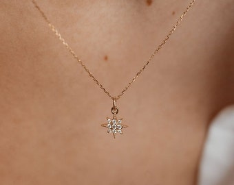 North Star Necklace Gold | Dainty Necklace with Pole Star Charm | 9K Gold Necklace Women Jewelry