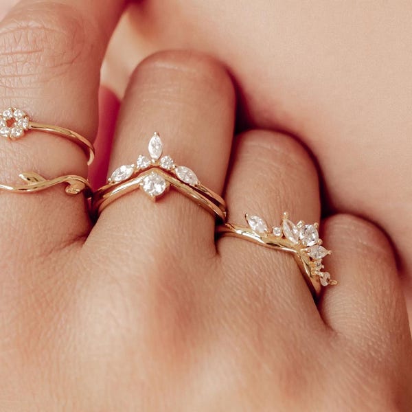 Dainty Gemstone Silver Rings | Cubic Zirconia Ring | Sterling Silver Rings for Women | Gold Multistone Ring | Minimalist Statement Rings