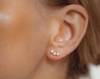 Trio Perlen Ohrstecker aus Sterlingsilber | Vergoldete Perlenohrstecker Minimalistische Ohrringe mit Perlen