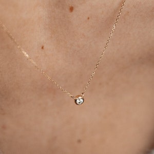 14K Gold Diamond Pendant Necklace: Minimalist Fine Jewelry Real Gold
