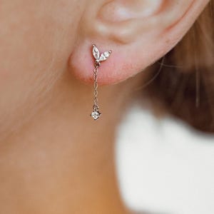 Sterling Silver Waterdrop Earrings: Zirconia Dangle Chain Studs