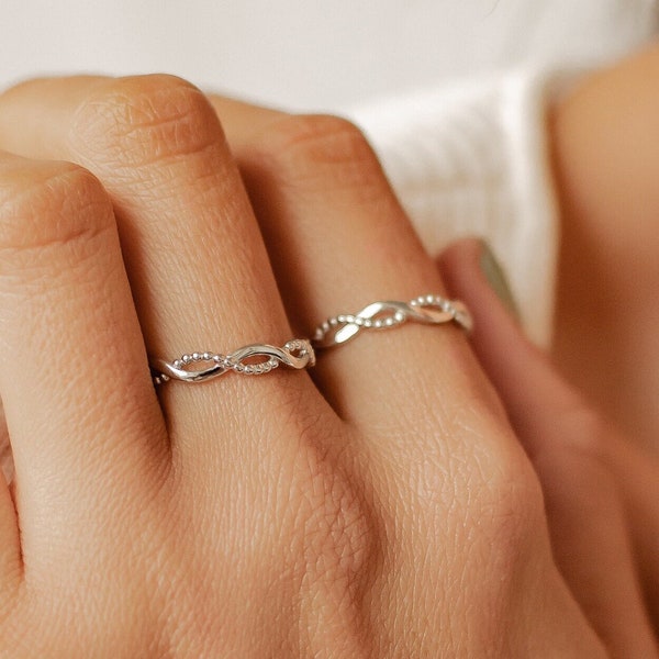 Doppelt Gedrehter Ring Sterlingsilber | Kugel Bandring Gekreuzt