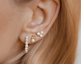 Freshwater Pearl Earrings | Pearl Cluster Earrings | Tiny Sterling Silver Stud Earrings Pearls | Gold Pearl Earrings | Pearl Studs
