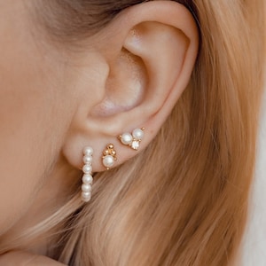 Freshwater Pearl Earrings Pearl Cluster Earrings Tiny Sterling Silver Stud Earrings Pearls Gold Pearl Earrings Pearl Studs image 1