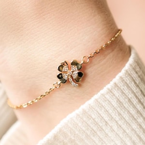 Sterling Silver Four Leaf Clover Bracelet: Lucky Charm, Cubic Zirconia
