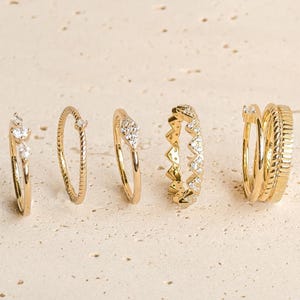 Bagues délicates en argent sterling | Bague en argent zébrée en argent | Bagues à empiler en or | Bague plaquée or 18 carats | Bague de fiançailles avec zircons cubiques en or