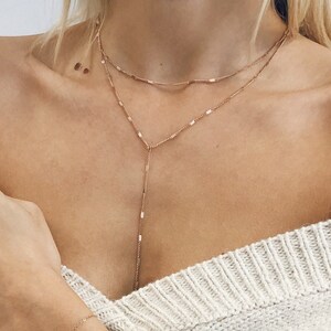 Long Layered Necklace in Gold Colour Delicate Y Necklace Double Row Necklace Stainless Steel image 5