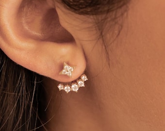 Kolczyki-sztyfty w kształcie gwiazdek | Delikatne kolczyki-sztyfty | Kolczyki ze srebra próby 925 z przodu i z tyłu | Kolczyki-sztyfty ... ze złota cyrkoniowego