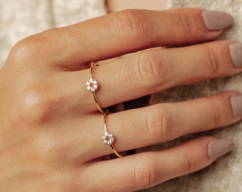 Sterling Silver Rings for Women | Golden Ring | Zirconia Flower Ring Silver | 18K Gold Plated Ring | Thin Ring