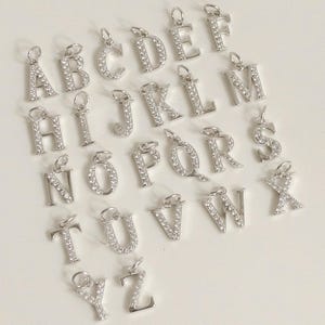 Silver Initial Letters Charms CZ | Letter Pendant Sterling Silver | Initial Name Pendant for Necklace or Bracelet A to Z Charm