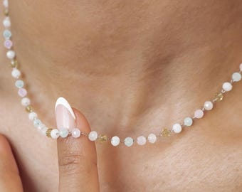 Pastell Perlenkette Damen | Bunte Glasperlenkette wasserfest | Layering Kette Edelstahl | Sommer Schmuck Damen | Farbige Halskette