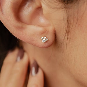 Orecchini a bottone rotondi in zirconia – Orecchini a bottone in argento sterling con piccole pietre preziose