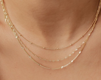 Fine Chain Necklaces Gold Sterling Silver | Set of 3 Layering Necklaces 18K Gold Plated