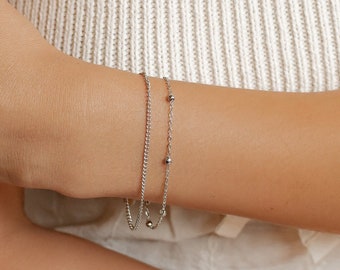 Delicate Bracelets in Silver Colour | Filigree Chain Women Bracelets Set of 2