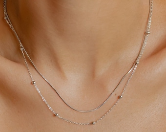 Layered Fine Chain Necklace Silver | Dainty Women Necklace Stainless Steel