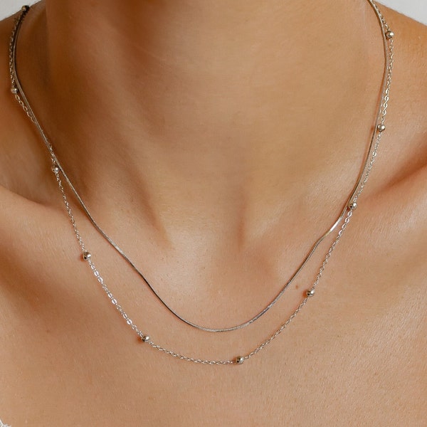 Layered Fine Chain Necklace Silver | Dainty Women Necklace Stainless Steel