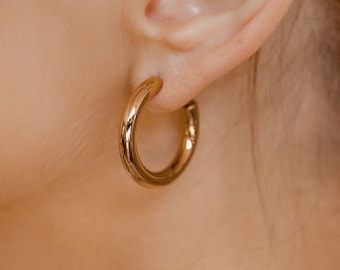 Mid Hoop Earrings in Gold Colour | Round Thick Golden Hoops Stainless Steel Available in 3 Colours