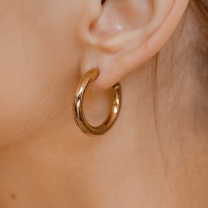 Mid Hoop Earrings in Gold Colour | Round Thick Golden Hoops Stainless Steel Available in 3 Colours