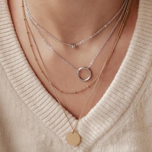 Double Layer Necklace | Gold Circle Necklace | Silver Layered Necklace | Karma Necklace | Disk Necklace | Two Layer Necklace Rose Gold