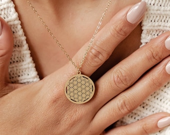 Flower of Life Pendant Necklace Gold | Dainty Women Necklace Stainless Steel