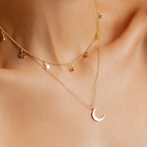 Moon Star Jewellery Set in Gold Colour | Delicate Half Moon Necklace and Star Choker