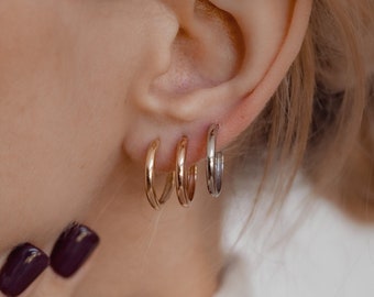 Basic Hoop Earrings Medium Size | Classic Hoop Earrings Sterling Silver Minimalist Style