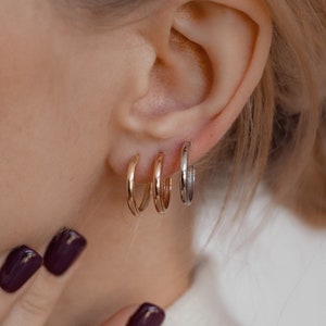 Basic Hoop Earrings Medium Size | Classic Hoop Earrings Sterling Silver Minimalist Style
