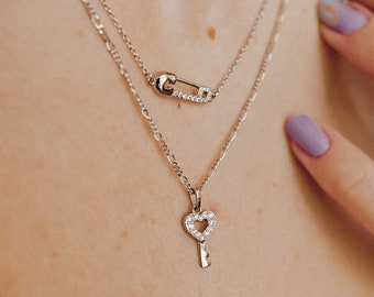 Heart Pendant Sterling Silver | Key Charm for Necklace or Bracelet