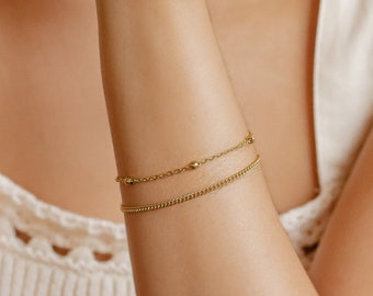 Delicate Bracelets Gold Plated | Filigree Chain Bracelets Set of 2 Minimalist Jewellery