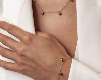 Conjunto de joyas con forma de corazón: collar y pulsera con forma de corazón / Joyas con forma de corazón grandes / Conjunto de acero inoxidable resistente al agua / Regalo romántico