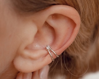 Ear Cuff Silver | Non Pierced Ear Cuff Zirconia | Fake Conch Cuff | Minimalist Ear Cuff | Cartilage Ear Cuff | Fake Piercing