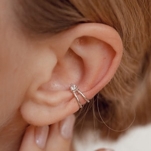 Ear Cuff Silver | Non Pierced Ear Cuff Zirconia | Fake Conch Cuff | Minimalist Ear Cuff | Cartilage Ear Cuff | Fake Piercing